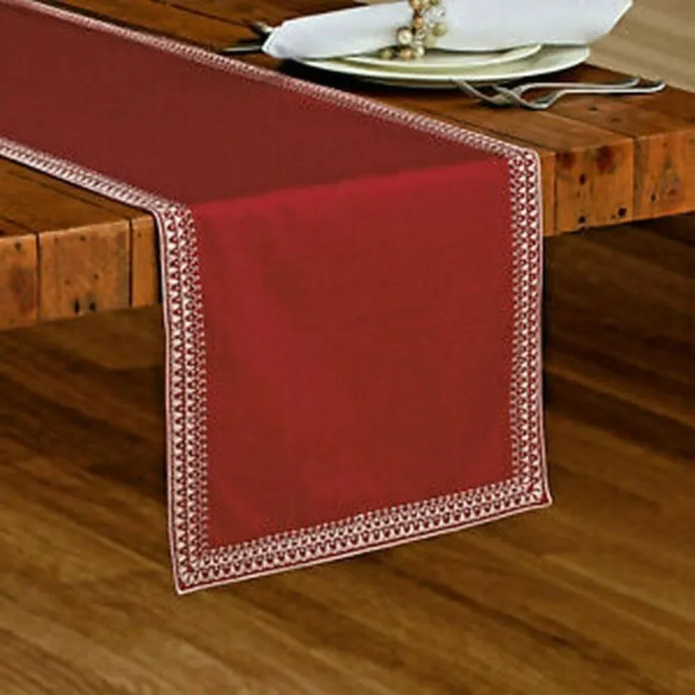 Superion Table Runner 14x90 Embroidered Dark Red Christmas Holiday 4th of July